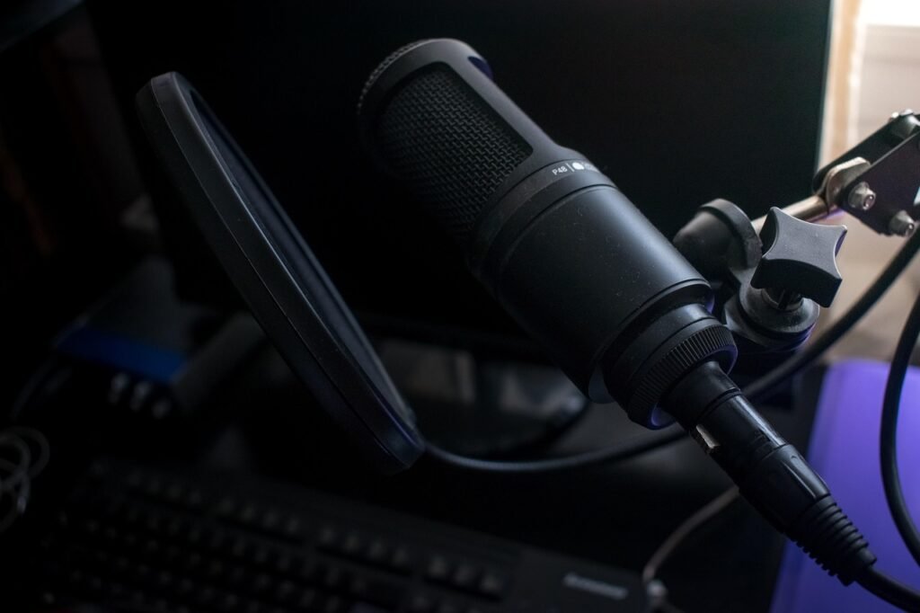 Audio-Technica broadcaster microphone, close-up